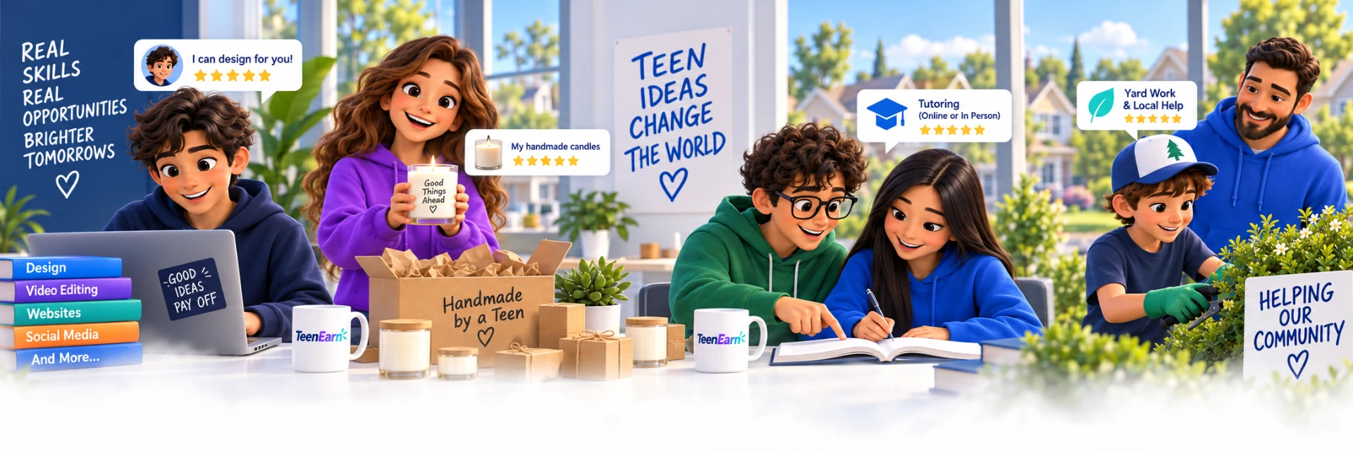 TeenEarn teens designing, making products, tutoring, and helping their local community